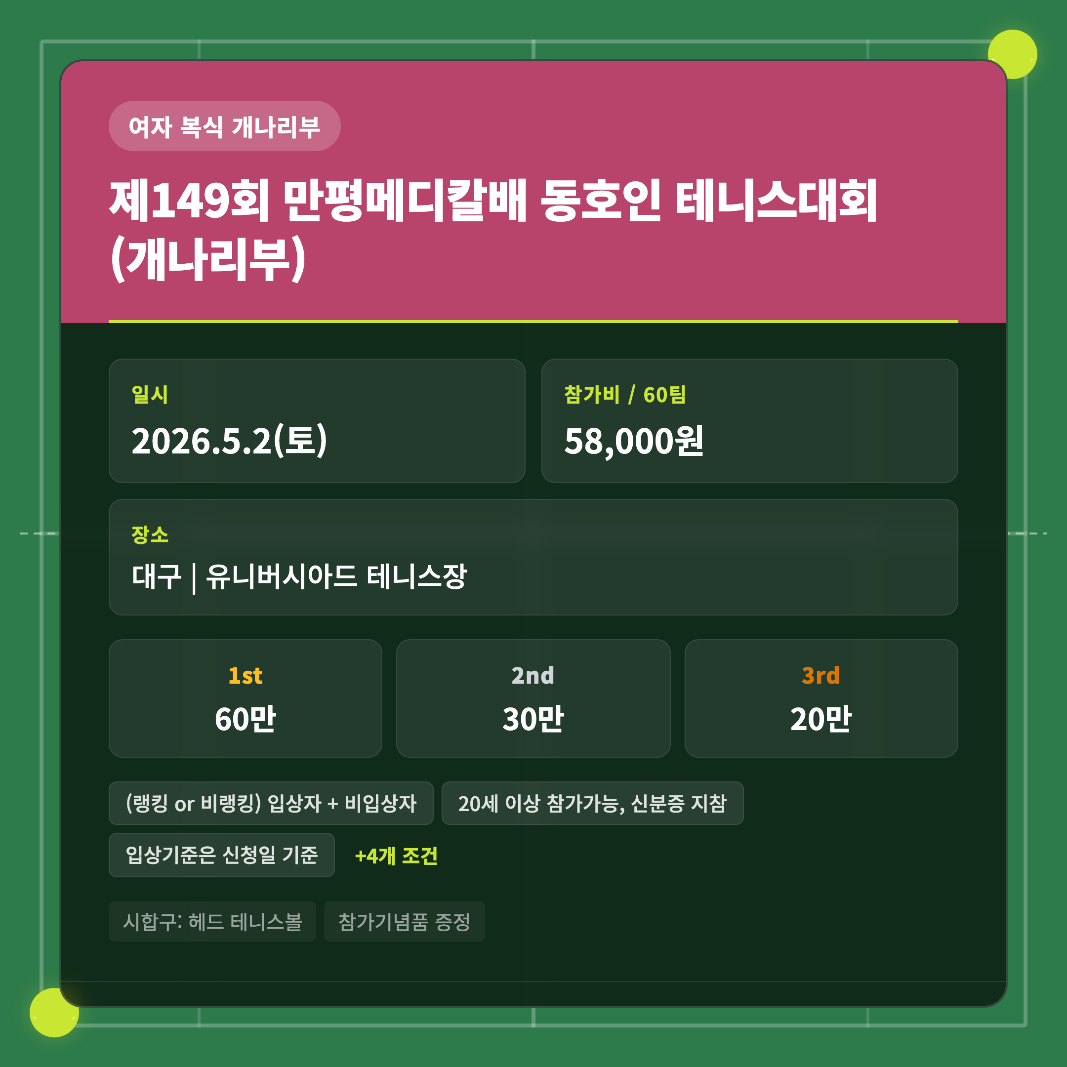 제149회 만평메디칼배 동호인 테니스대회 (개나리부)