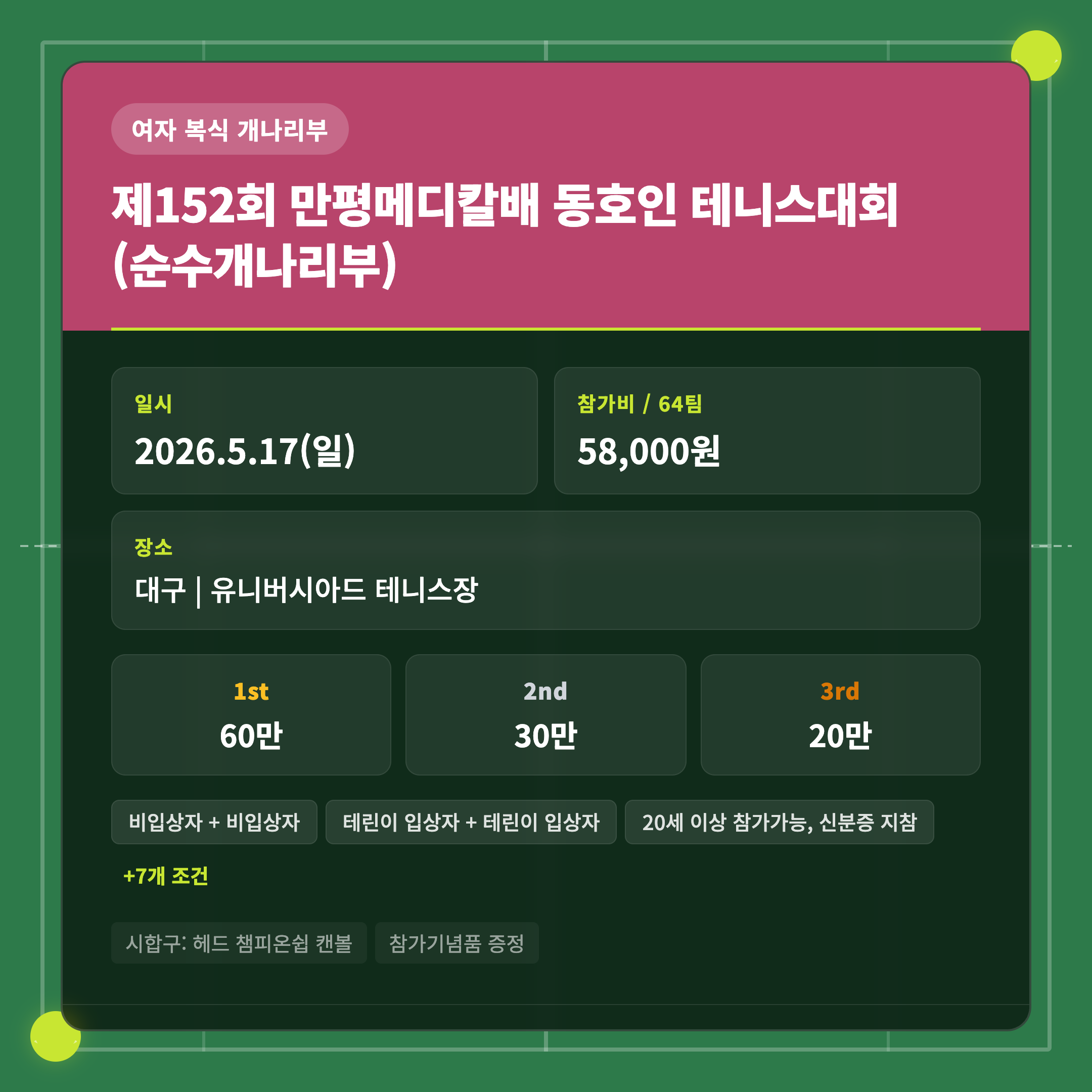 제152회 만평메디칼배 동호인 테니스대회 (순수개나리부)