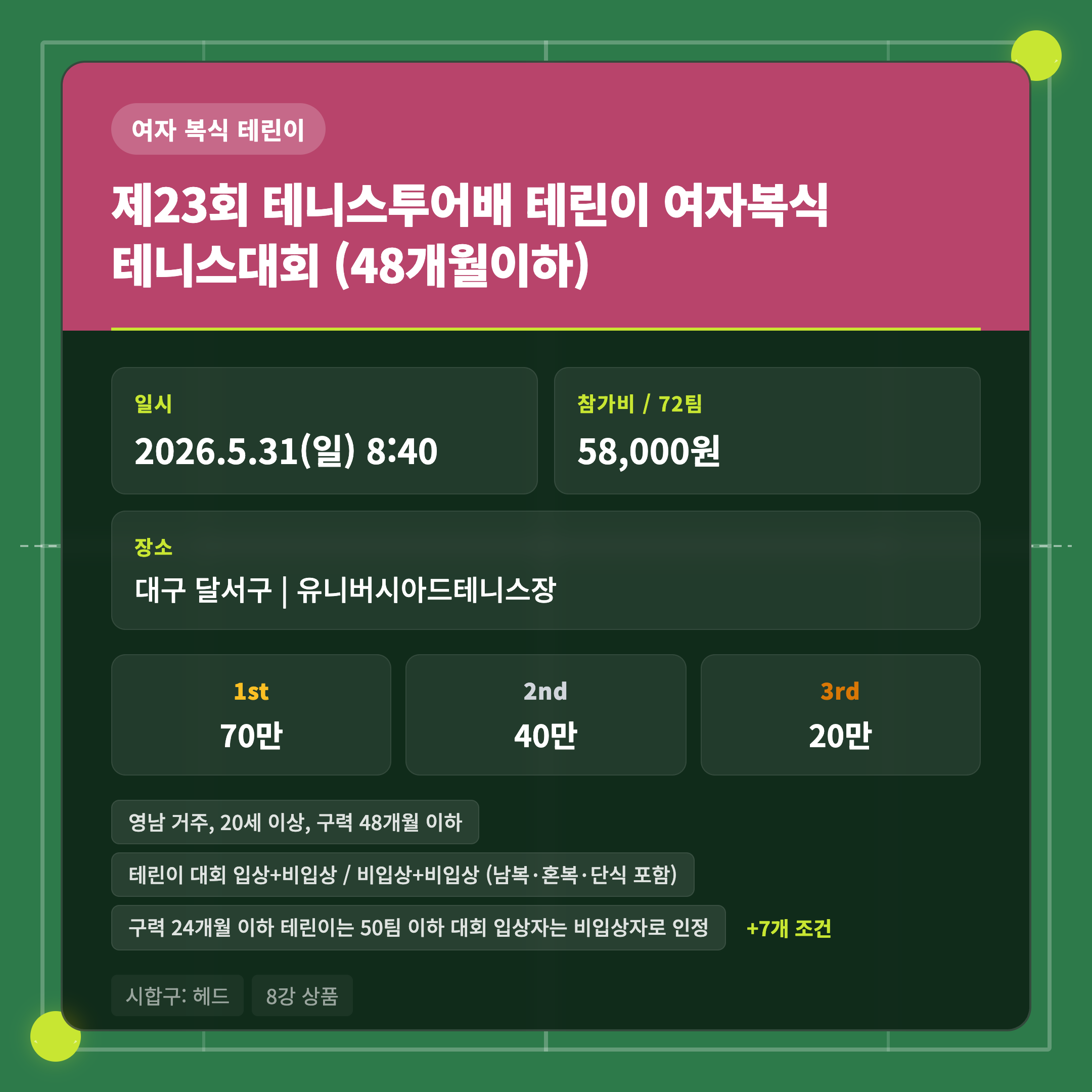 제23회 테니스투어배 테린이 여자복식 테니스대회 (48개월이하)